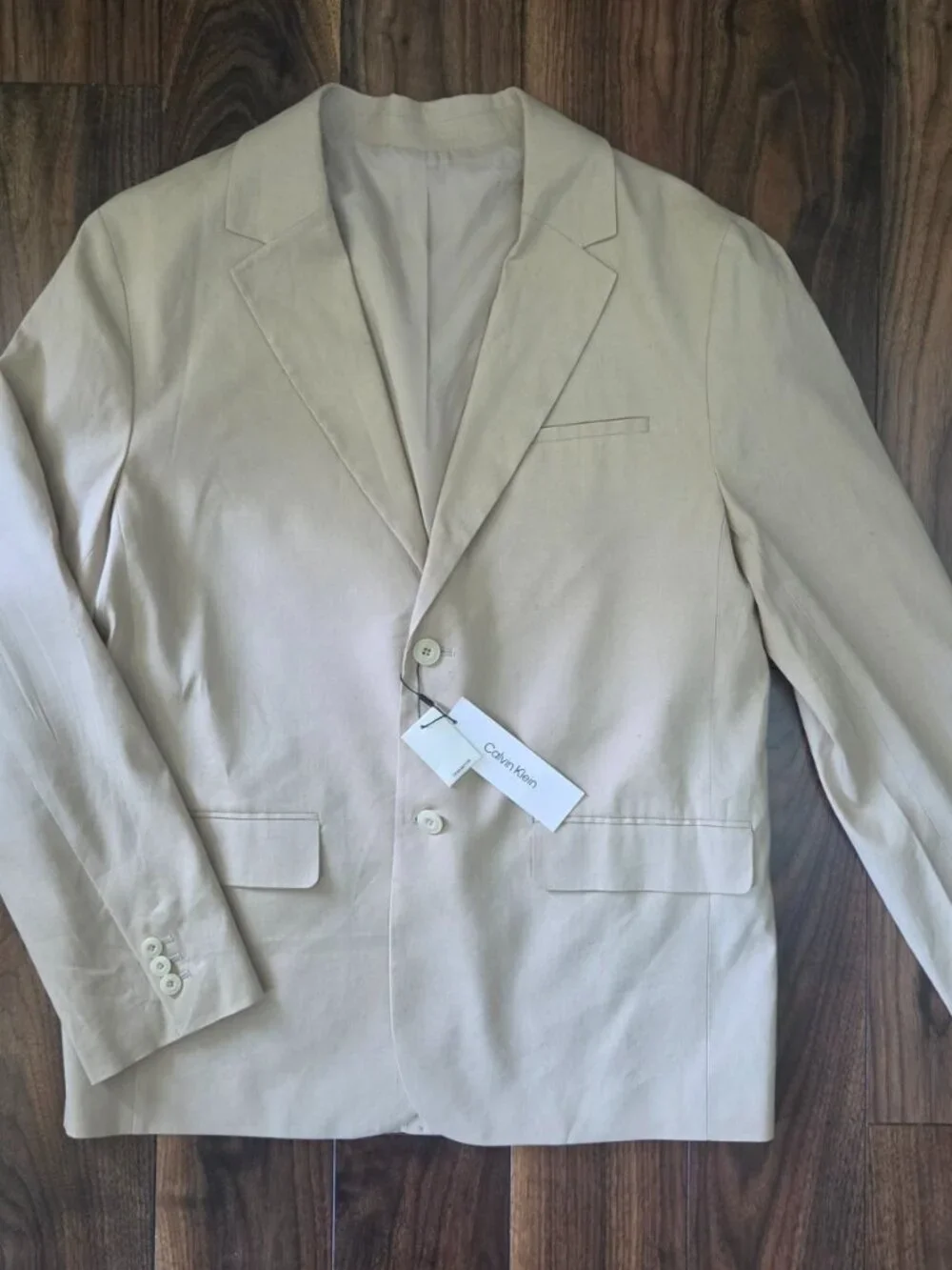 Calvin Klein Mens Linen-blend Two-Button Blazer Jacket, Beige M 42R $329